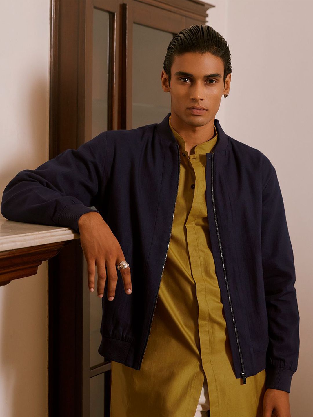 4dde78c3-f867-4bbd-80ab-406b9be91c4f1721378463585AndamenMenStripedLightweightCropOpenFrontJacket1.jpg Heritage Men Lightweight Open Front Bomber Jacket - Image 1