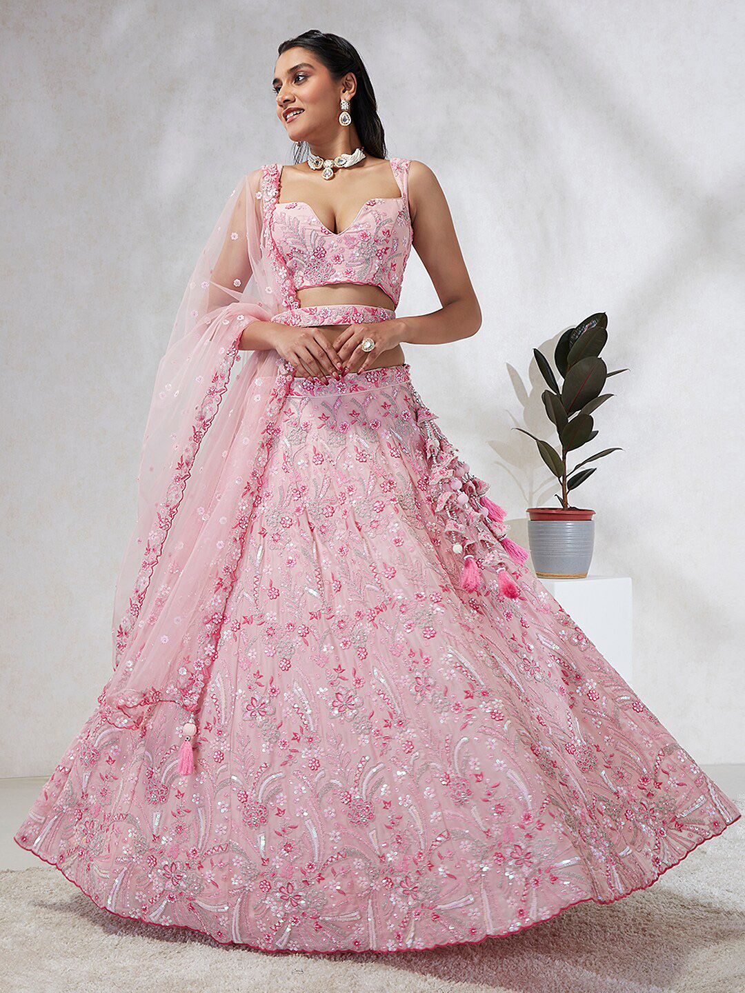 8237114c-4780-456e-9125-50137e3a4b191710257842921LehengaCholi1.jpg Embroidered Sequinned Semi-Stitched Lehenga & Unstitched Blouse With Dupatta - Image 1