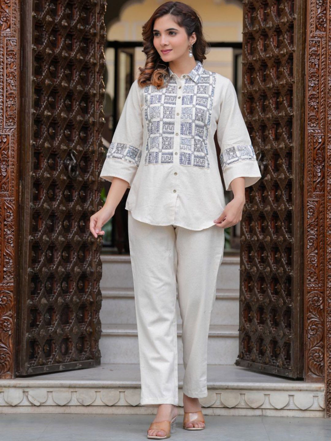 AKM31u4p_7fcb9caee5ee4e178a62fe0bbe749432.jpg Embroidered Shirt Collar Neck Shirt With Trousers Co-Ords - Image 1