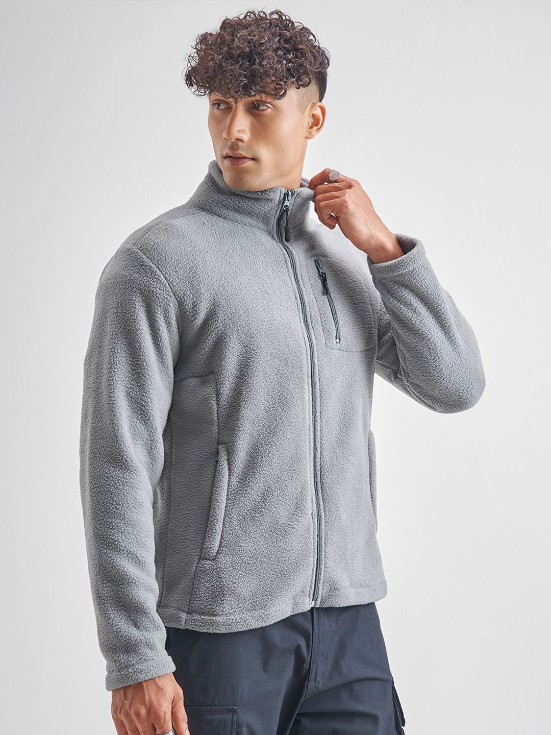 AVuqaBTQ_2328b1cfdbf140858b8c87437038661e.jpg HIGHLANDER High Neck Regular Fit Front Open Sweatshirt - Image 1