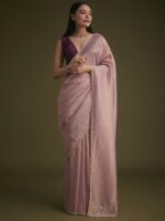 KALKI Fashion Striped Sequinned Tissue Saree With Contrast Blouse