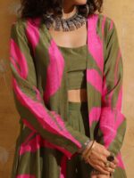 Printed Muslin Silk Top Jacket With Trousers Co-Ords - Image 4
