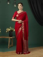 KAYOMMI Striped Zari Pure Chiffon Saree